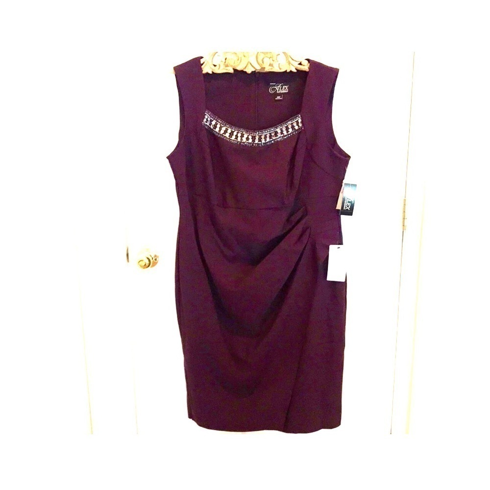 Alex Evenings plum colored dress, sequins, stones